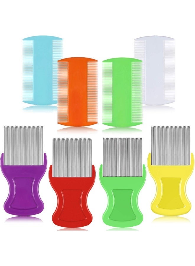 8 قطع البراغيث القمل المشاط القمل مزدوج الجانب وإزالة النيت الشعر تربية البلاستيك والمعادن المشاط للبشر الحيوانات الأليفة (4 × 2 بوصة، 2.24 × 2.24 بوصة، الأرجواني، الأحمر، الأصفر، الأخضر، الأخضر، الأزرق الفاتح، الأحمر، الأزرق، الأبيض) - Image 1